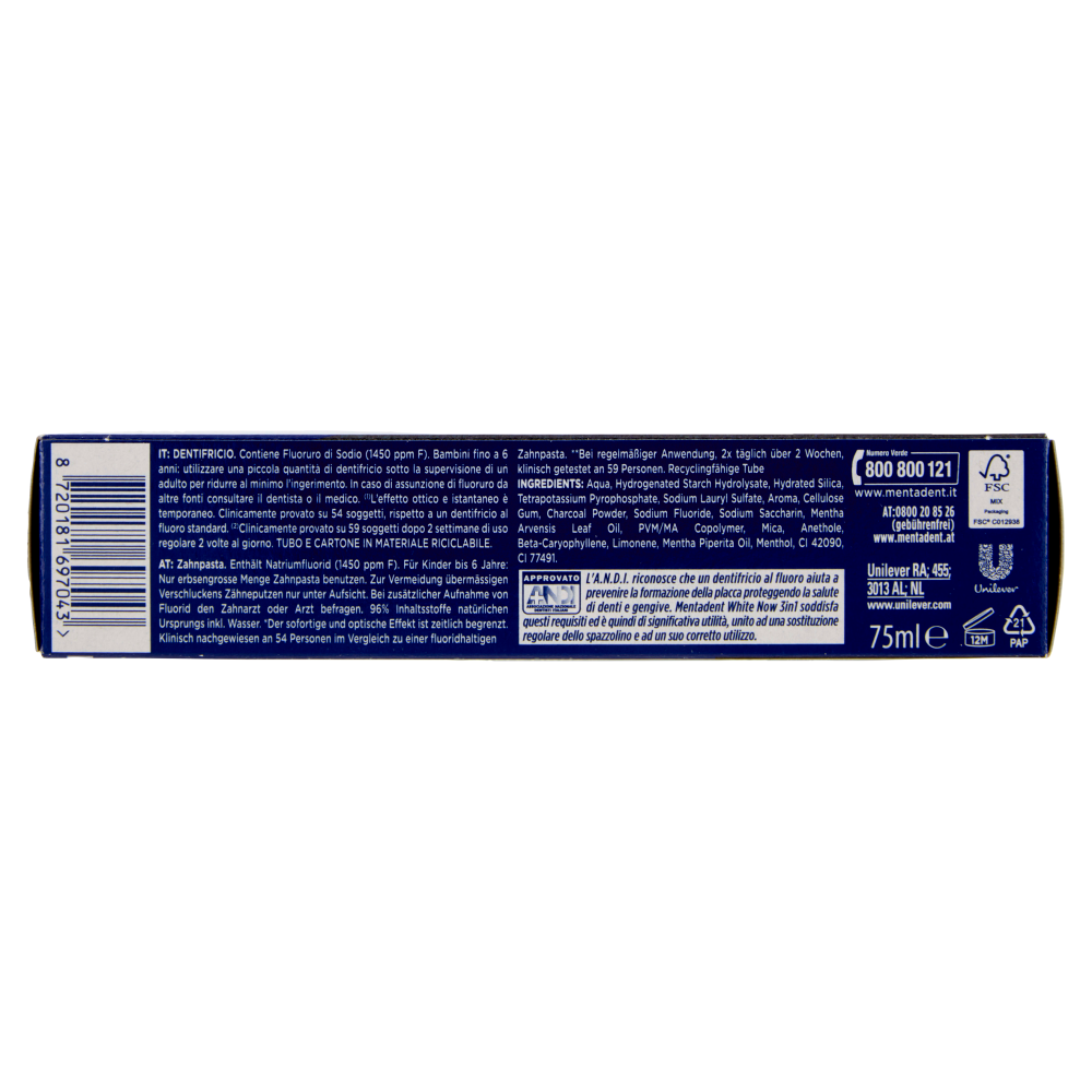 Mentadent White Now 3 in1 White Boost con Carbone Attivo 75 ml, , large