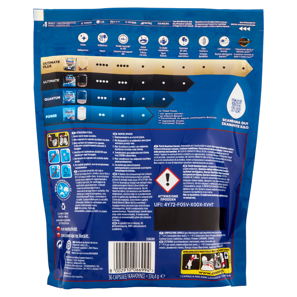 Finish Quantum Limone Pastiglie Lavastoviglie 36 Lavaggi, , large