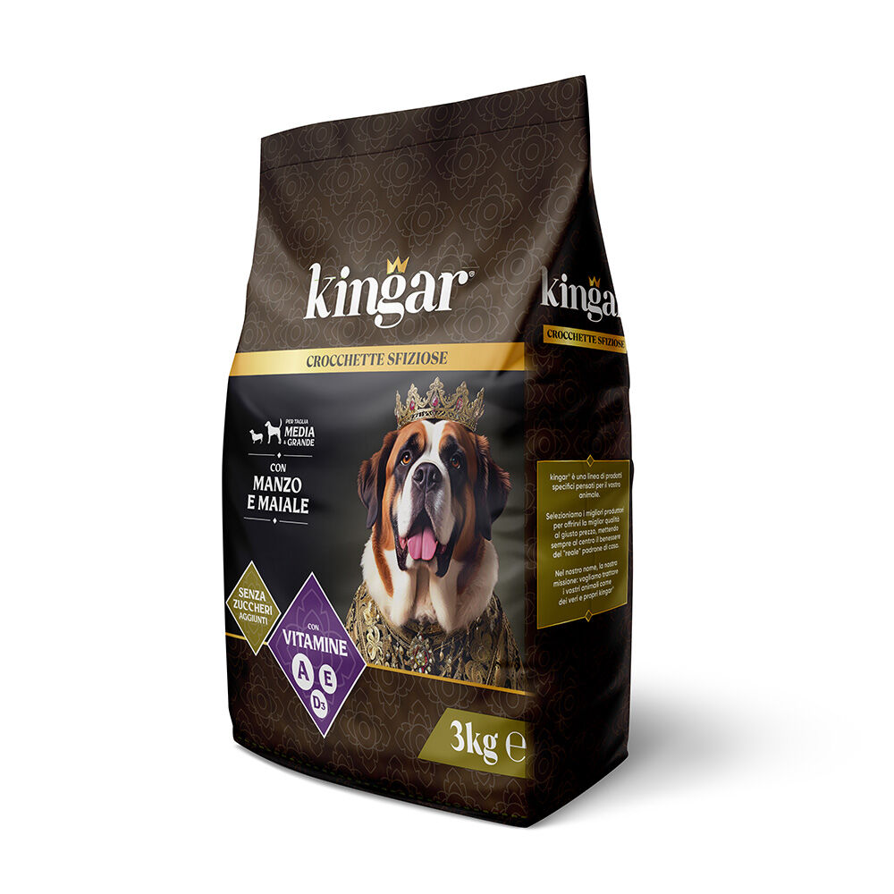 Kingar Dog Busta Crocchette 3Kg Manzo e Maiale, , large