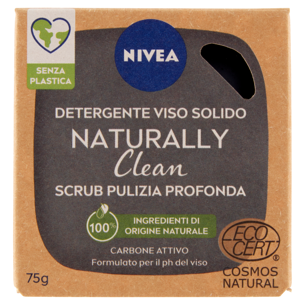 Nivea Naturally Clean Detergente Viso Solido Scrub Pulizia Profonda 75 g, , large