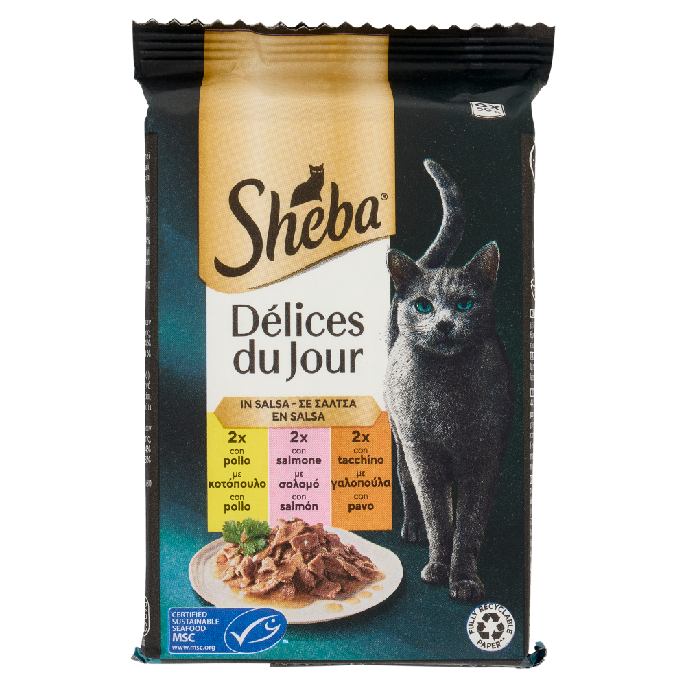 Sheba D&eacute;lices du Jour Cibo Umido Gatto in Salsa con Salmone e Tacchino 6 x 50 g, , large