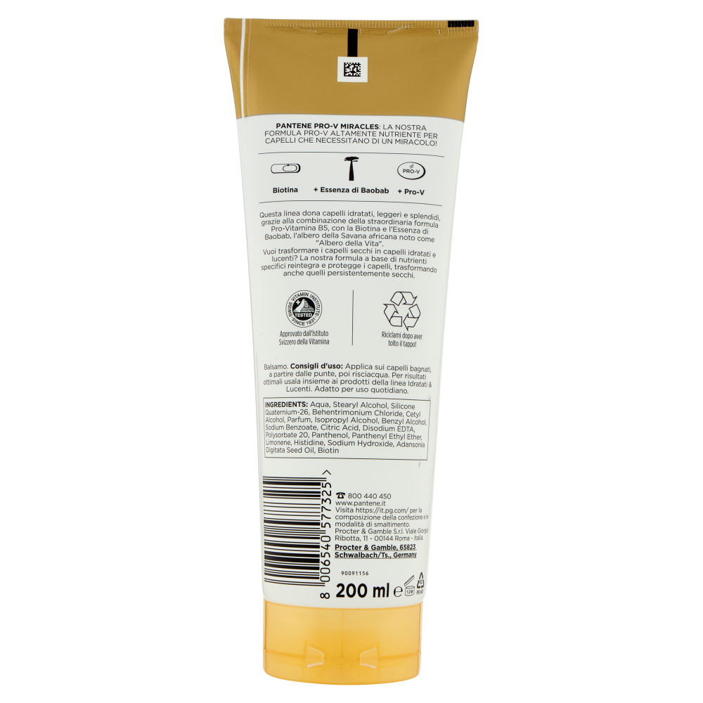 Pantene Pro-V Miracles Idratati & Lucenti Balsamo Dissetante 200 ml, , large
