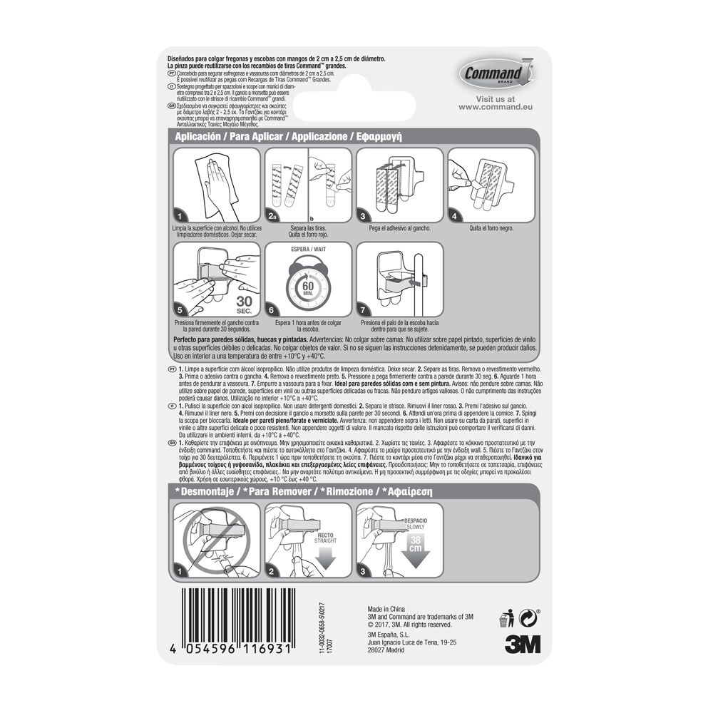 Command™ Gancio Adesivo da Parete per Scope Colore Bianco, , large