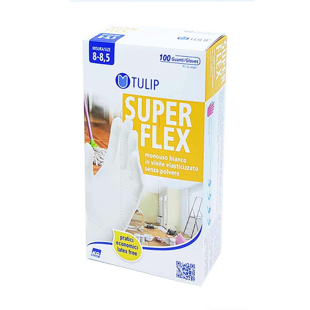 Tulip Guanti Vinile Monouso Elasticizzati Senza Polvere Bianco Taglia L, , large