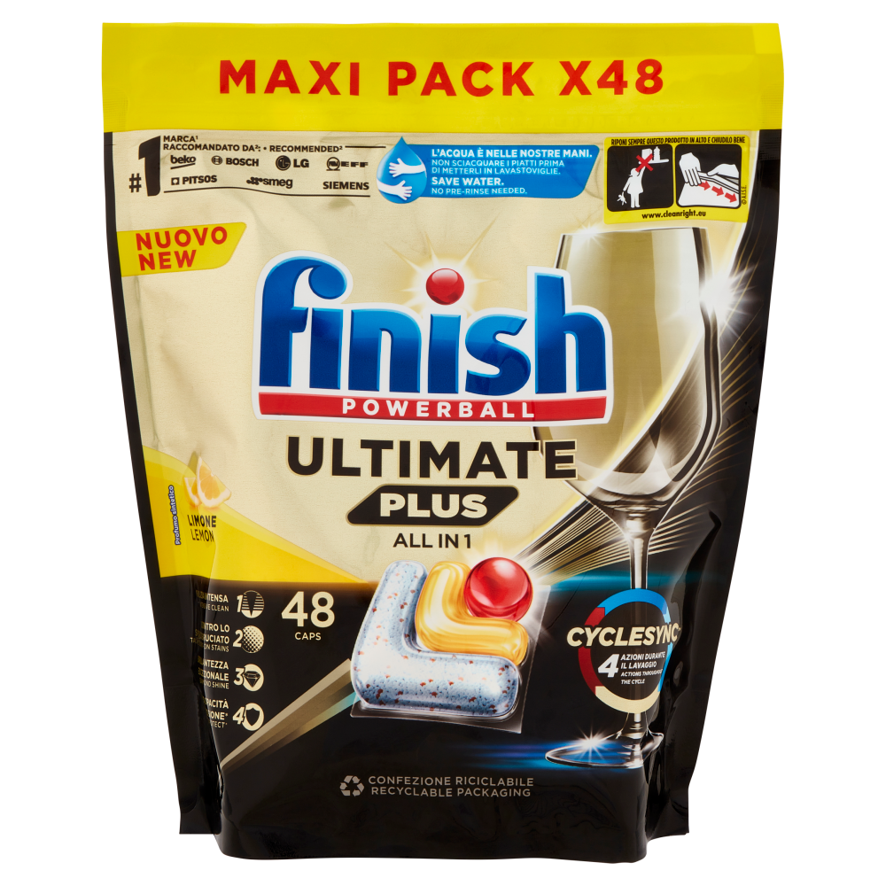 Finish Ultimate Plus All In One Lemon pastiglie lavastoviglie 48 lavaggi 585,6 g, , large