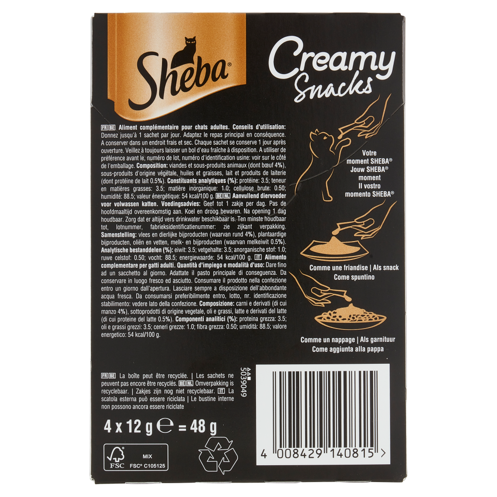 Sheba Creamy Snacks con Manzo 4 x 12 g, , large