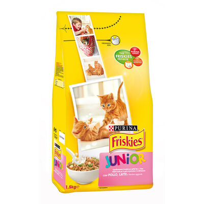 Friskies Gatto Crocchette Junior con Pollo, Latte e Verdure 1.5 Kg
