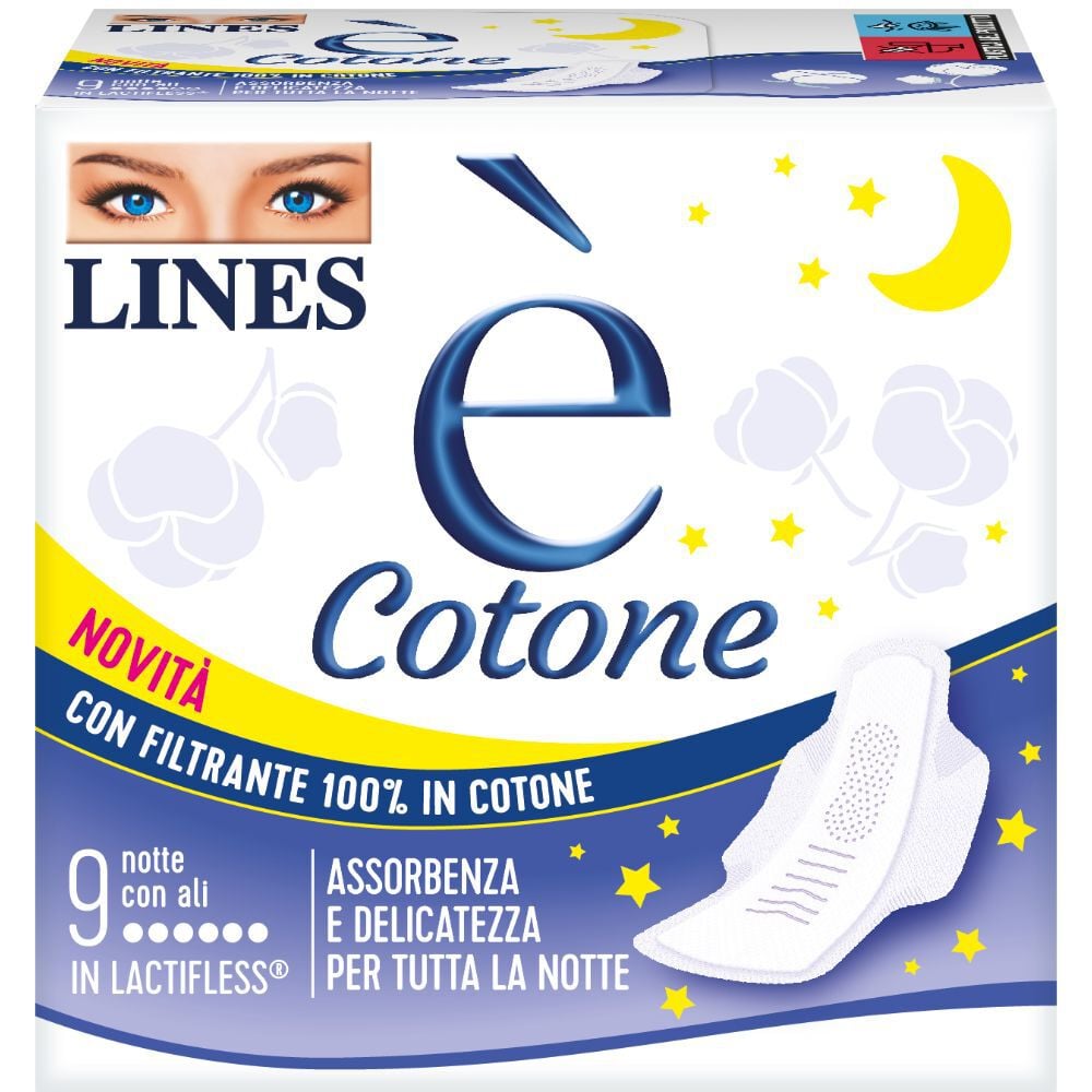 Lines È Cotone - 9 Assorbenti Notte Con Ali - Immagine 6