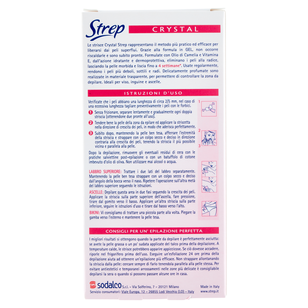 Strep Crystal Strisce Depilatorie Viso e Parti Delicate 20 Strisce + 4 Salviettine Post-Epilazione, , large
