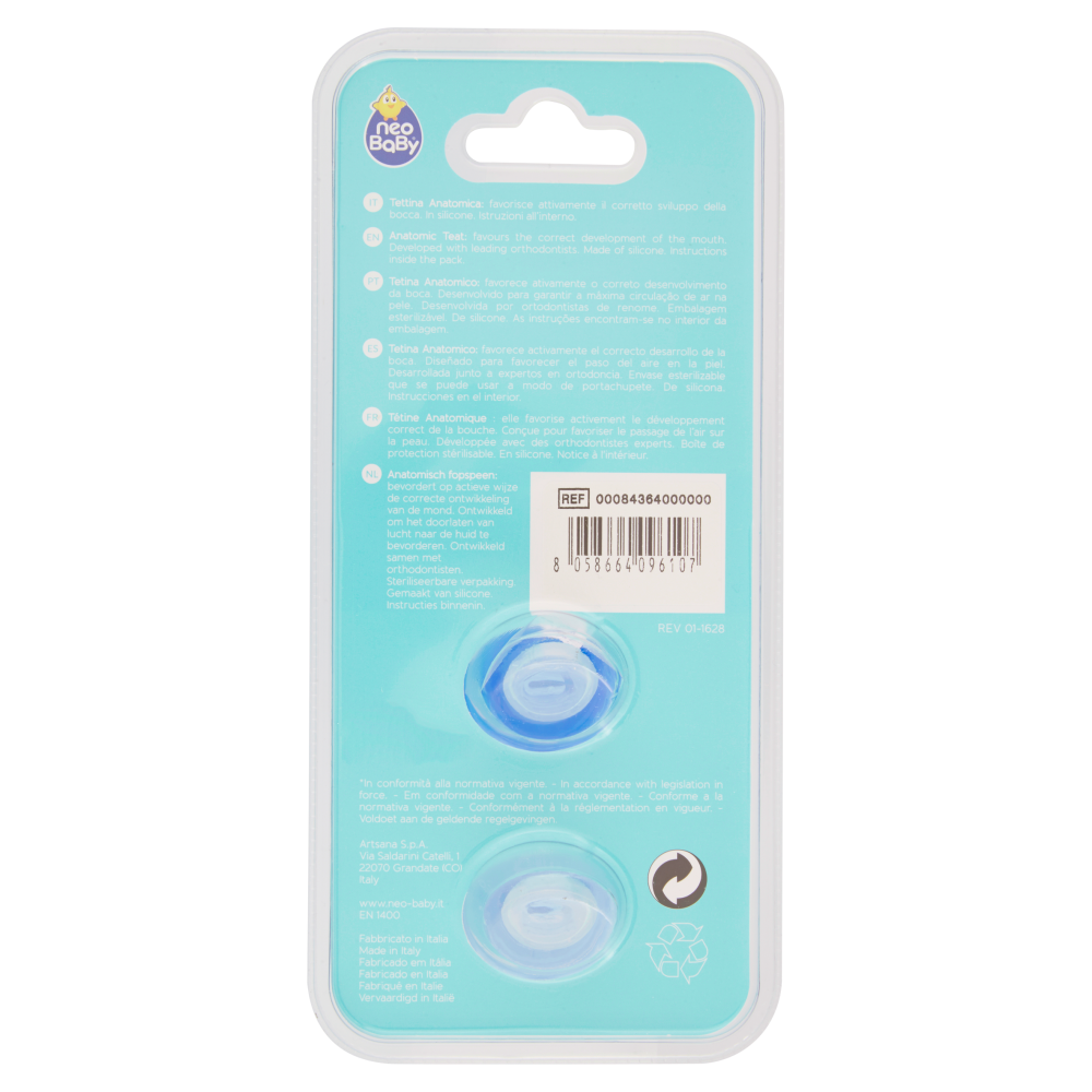 Neo Baby Light Succhietto Anatomico in Silicone Blu 0m+ 2 Pezzi, , large