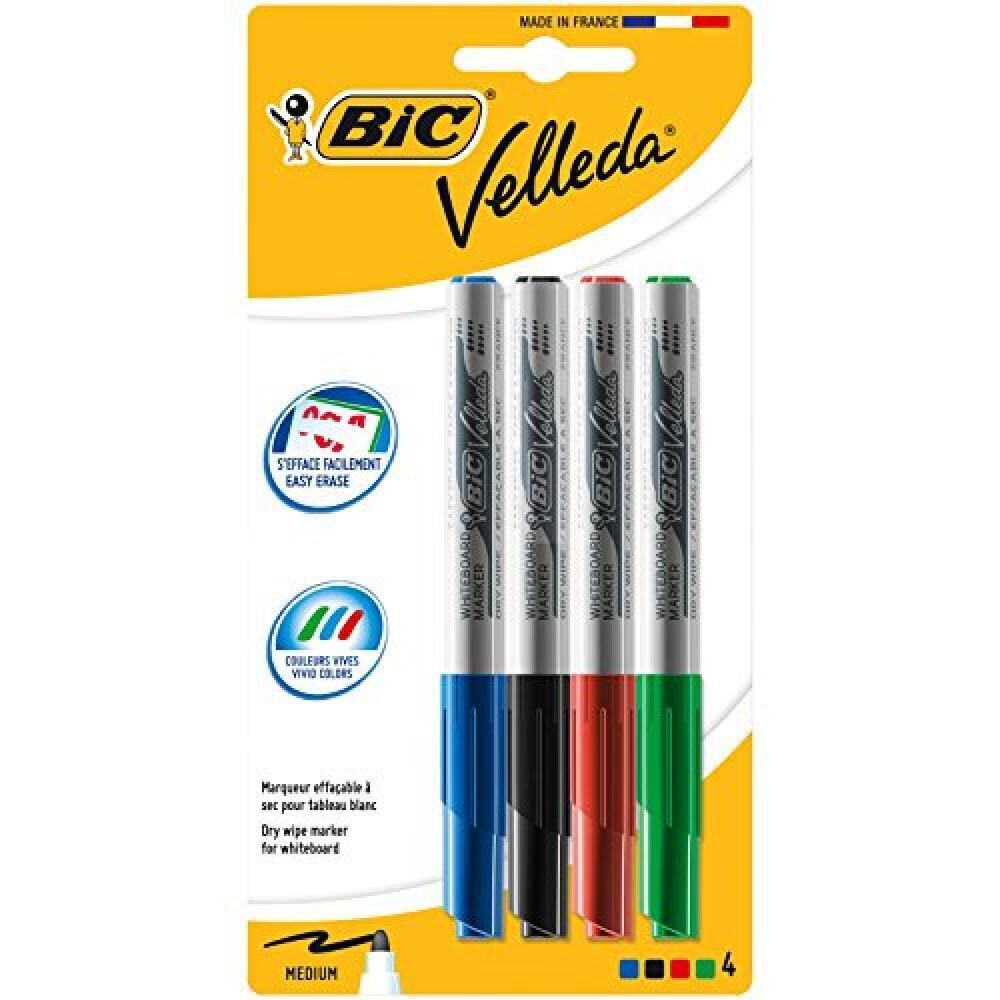 Bic Velleda Marcatori Cancellabili per Lavagna Colorati 4 Pezzi - -