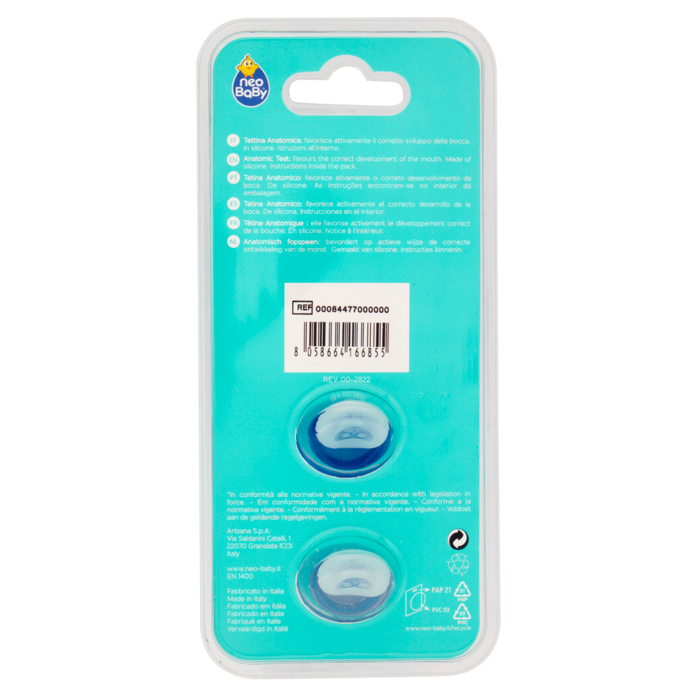 Neo Baby Light Succhietto Anatomico in Silicone 12m+ Dino Blu 2 Pezzi, , large