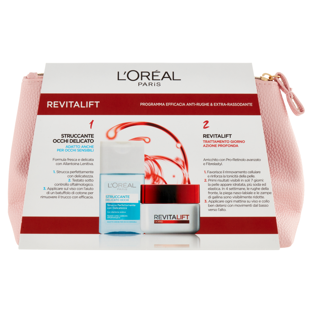 L'Oréal Crema Viso Giorno Revitalift 50ml + Struccante Occhi 125ml + Pochette, , large