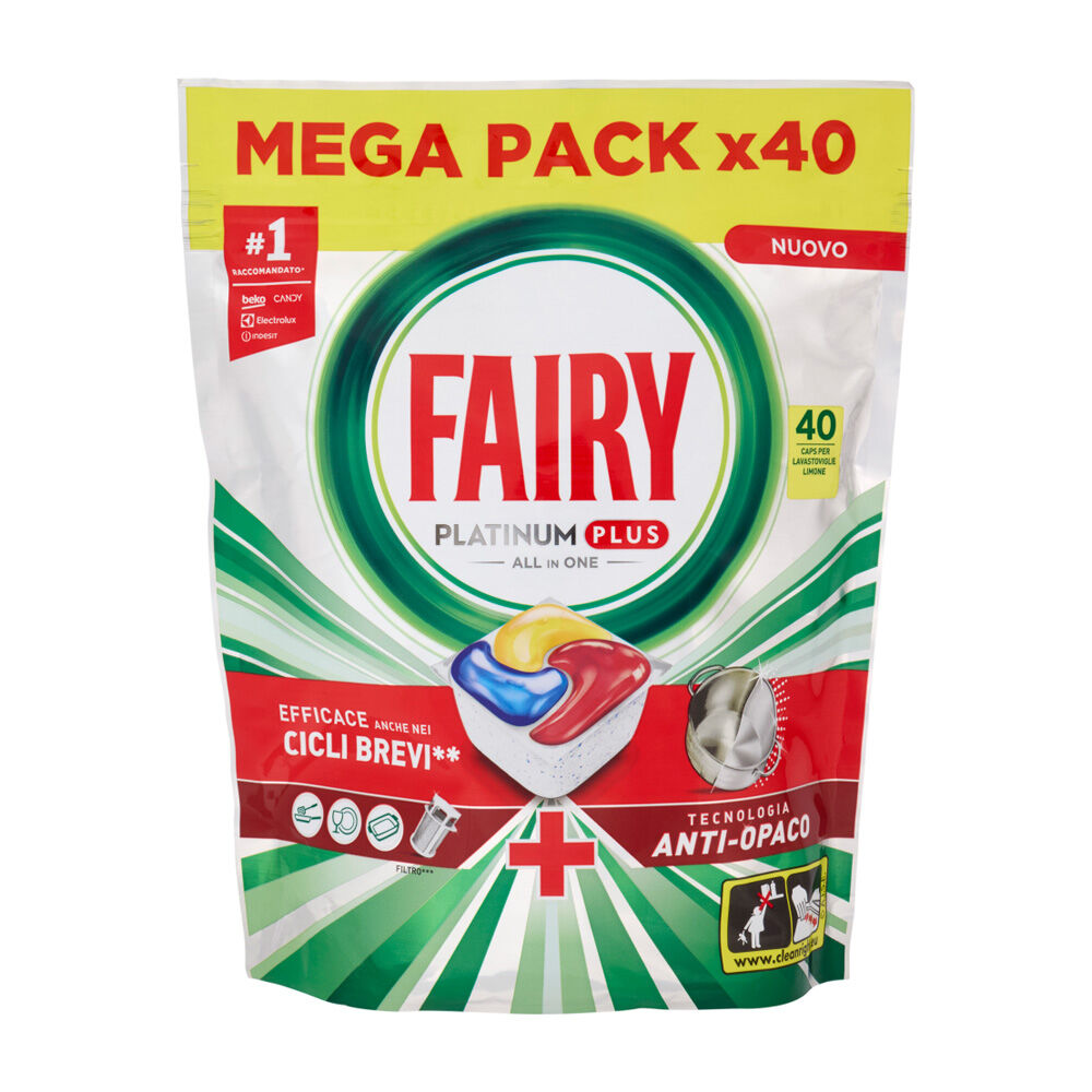 Fairy Pastiglie Lavastoviglie Platinum Plus All in One, Detersivo Piatti Limone, 40 Capsule 620 g, , large