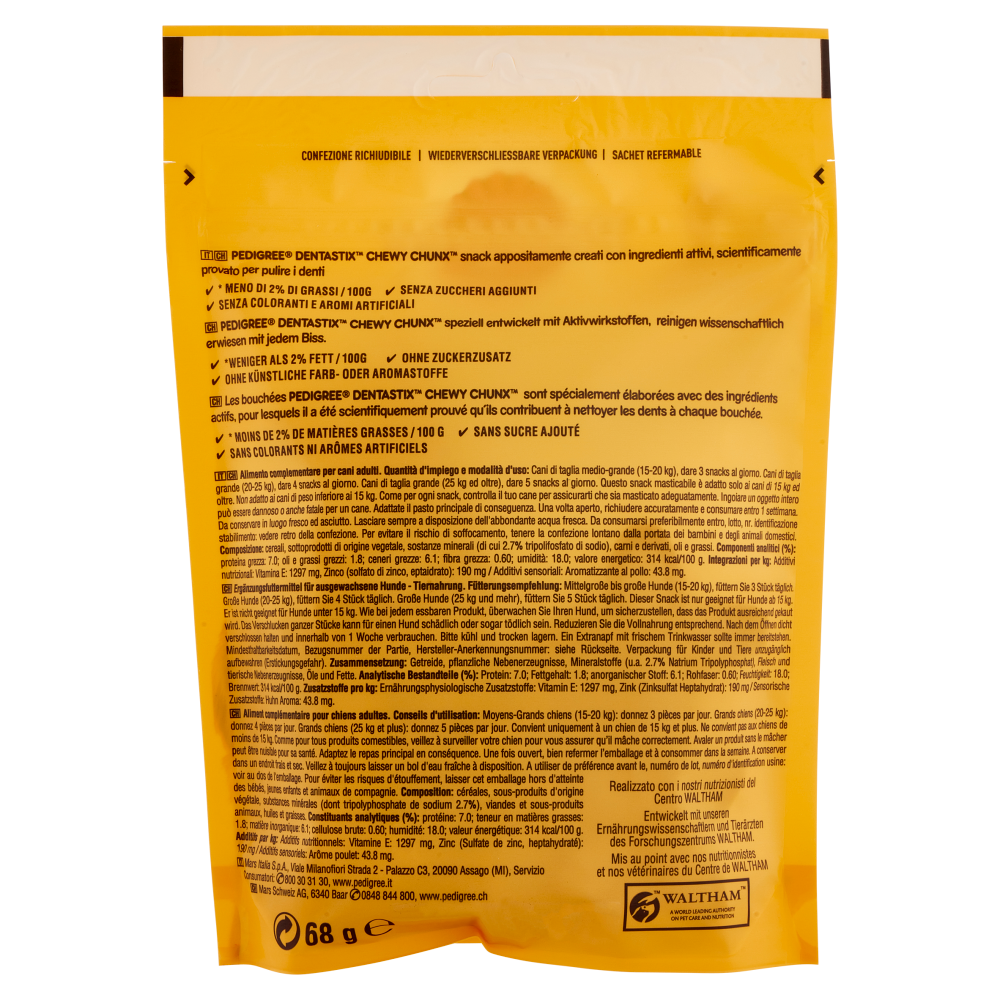 Pedigree Dentastix Chewy Chunx Gusto Pollo 15kg+ 68 g, , large