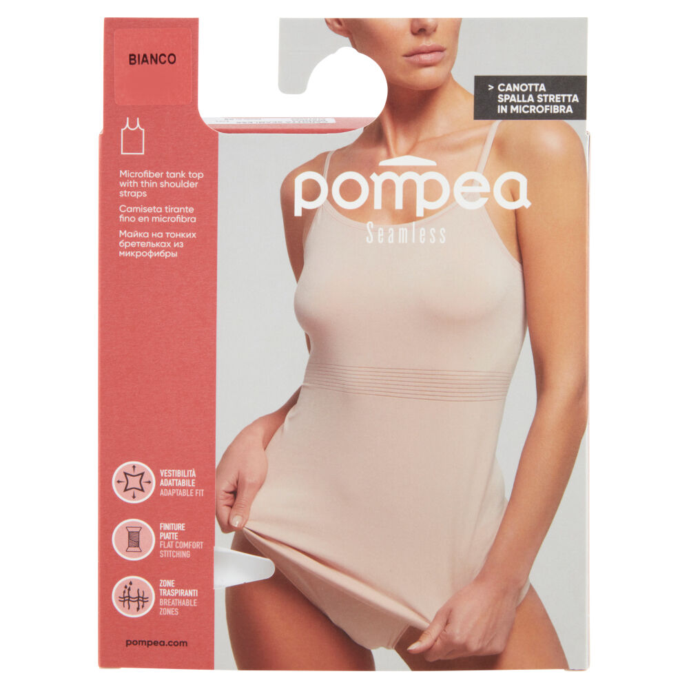Pompea Seamless Canotta Spalla Stretta in Microfibra S/M Bianco - -