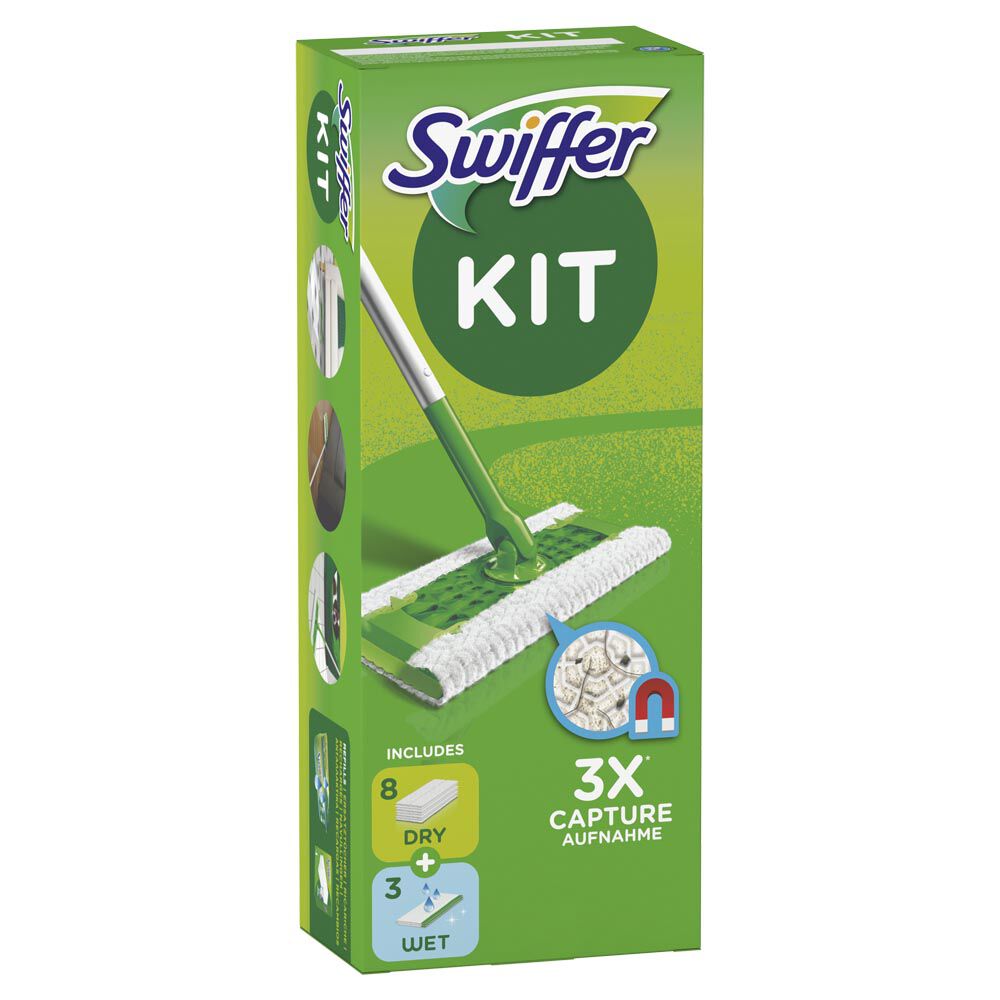 Swiffer Starter Kit Scopa Lavapavimenti + 11 Panni, , large