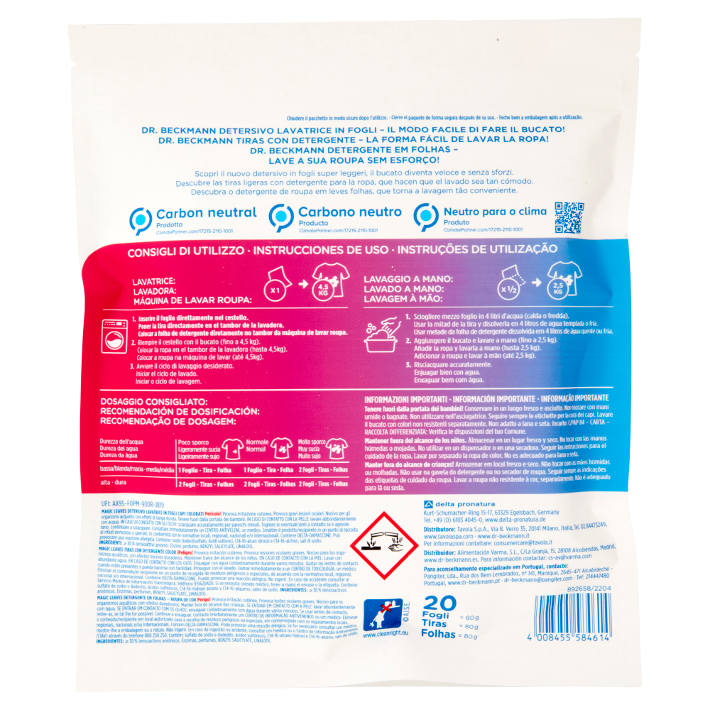 Dr. Beckmann Detersivo Lavatrice in Fogli Capi Colorati 20 pz, , large