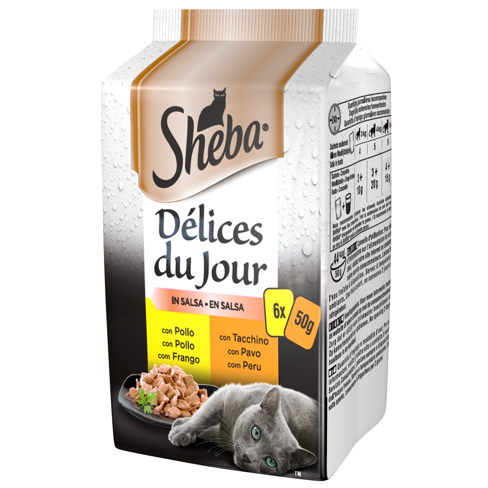 Sheba Cat Delice du Jour Pollo e Tacchino in Salsa 6x50 gr, , large