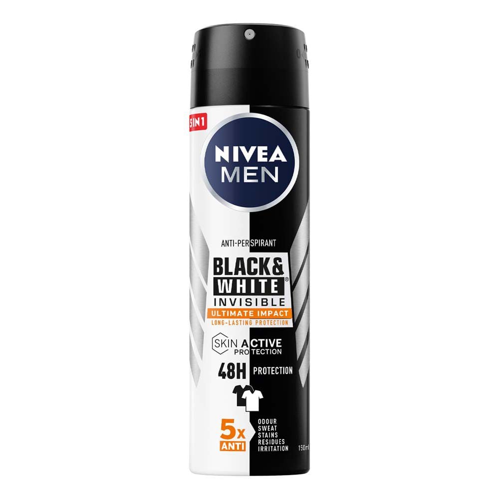 NIVEA MEN DEODORANTE SPRAY 150ML.INVISIBLE FOR BLACK&WHITE ULTIMATE IMPACT - Immagine 2