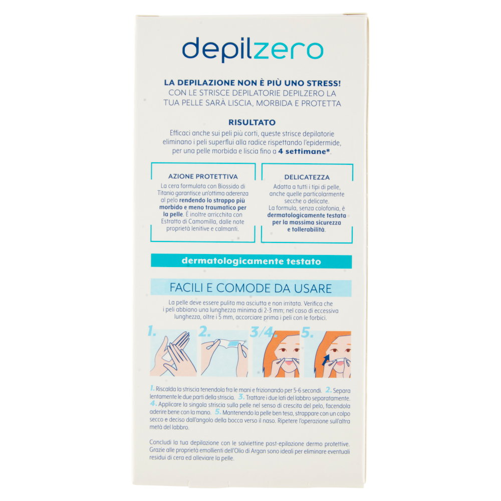 Depilzero Strisce Depilatorie Viso 20 Strisce + 4 Salviettine, , large