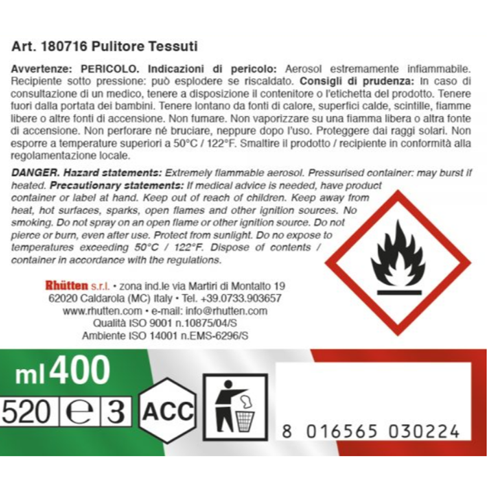 Rhutten Pulitore Tessuti Spray 400 ml, , large
