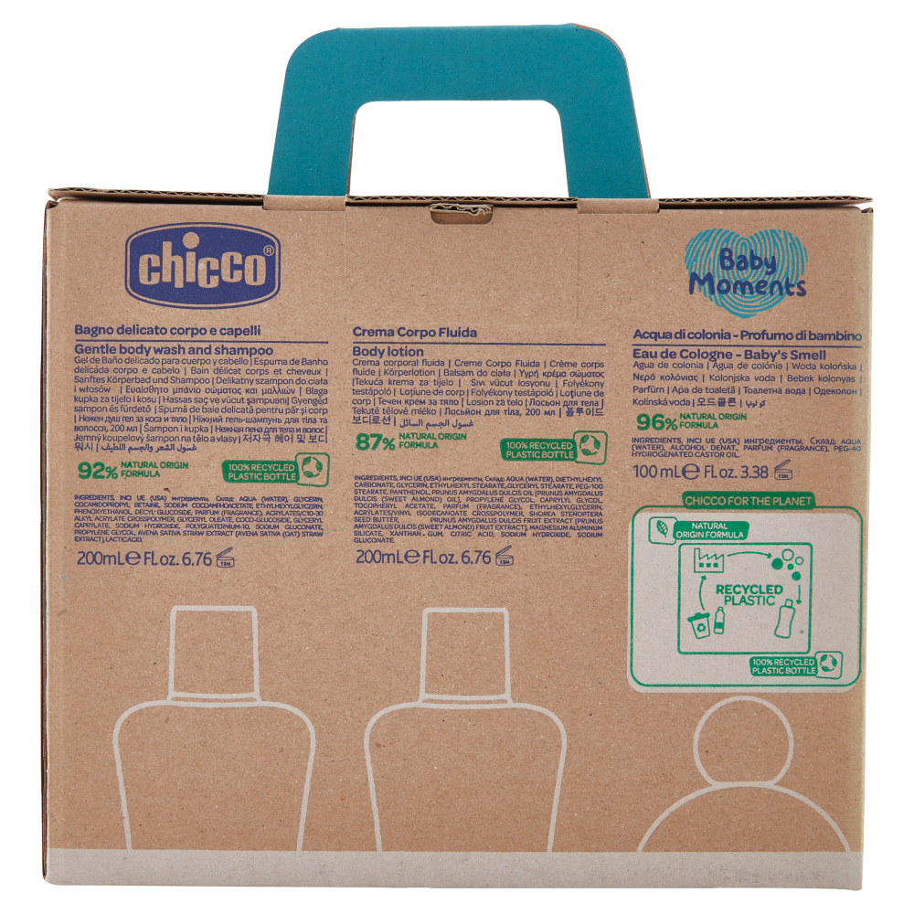 Chicco Baby Moments Set Crema Corpo 200 ml + Acqua di Colonia 100 ml + Bagno Delicato Corpo & Capelli 200 ml, , large