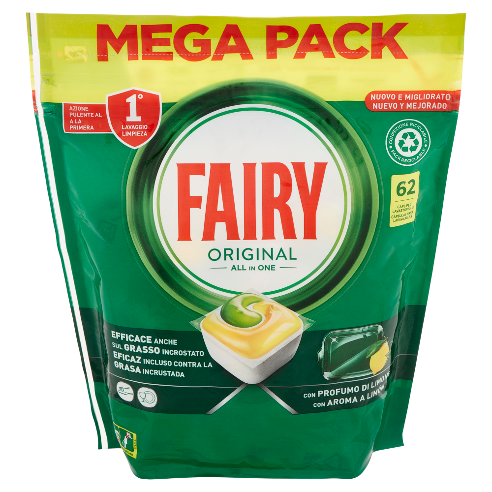 Fairy Pastiglie Lavastoviglie Original Detersivo Piatti Limone 62 Caps - -