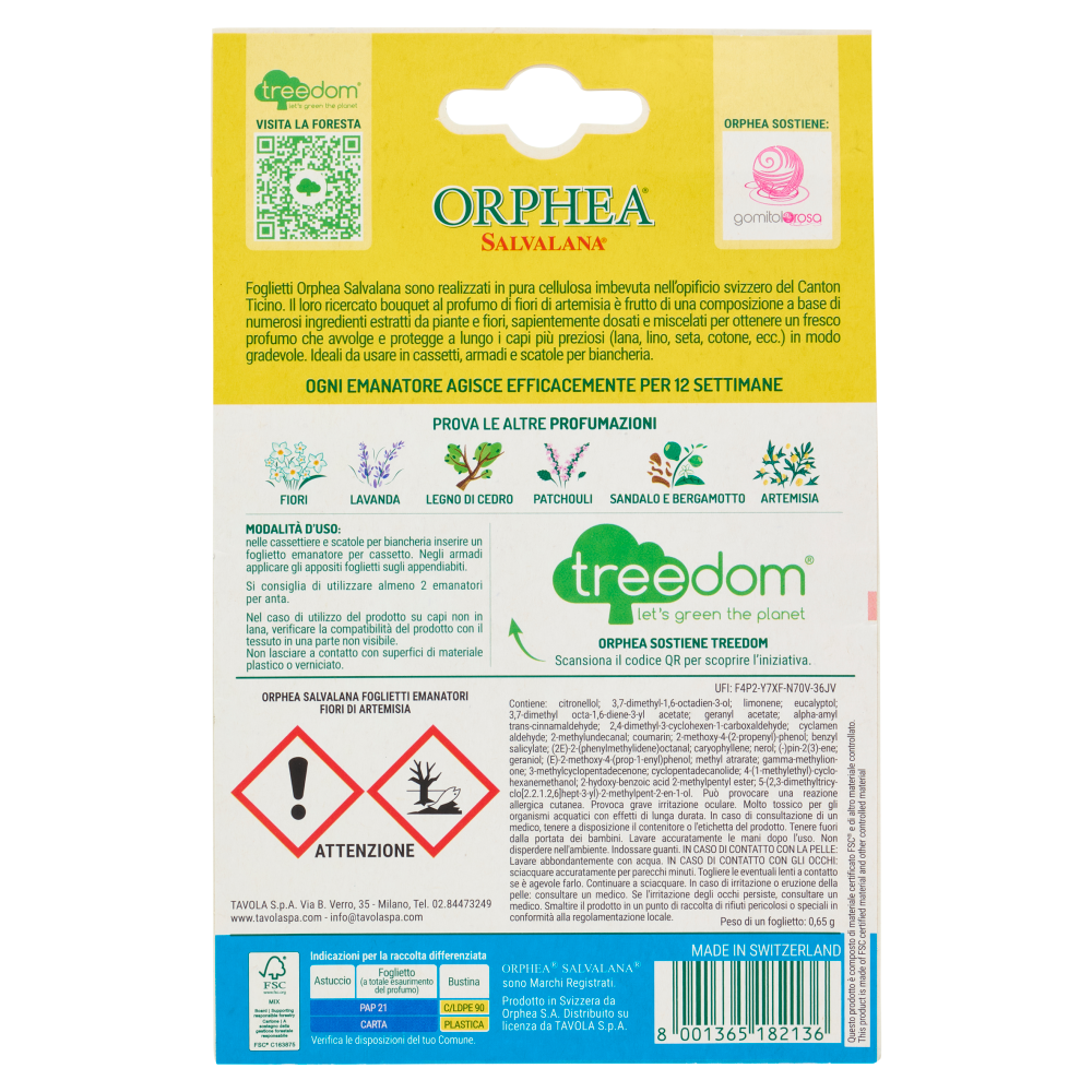 Orphea Salvalana Foglietti per Cassetti e Armadi al Profumo di Fiori di Artemisia 12 Pezzi, , large