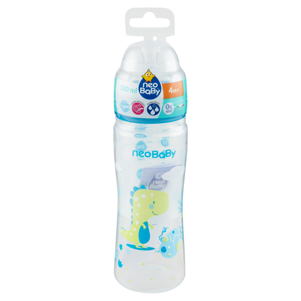 Neo Baby Biberon Plastica Collo Largo 330 ml 4m+ Dino Blu, , large