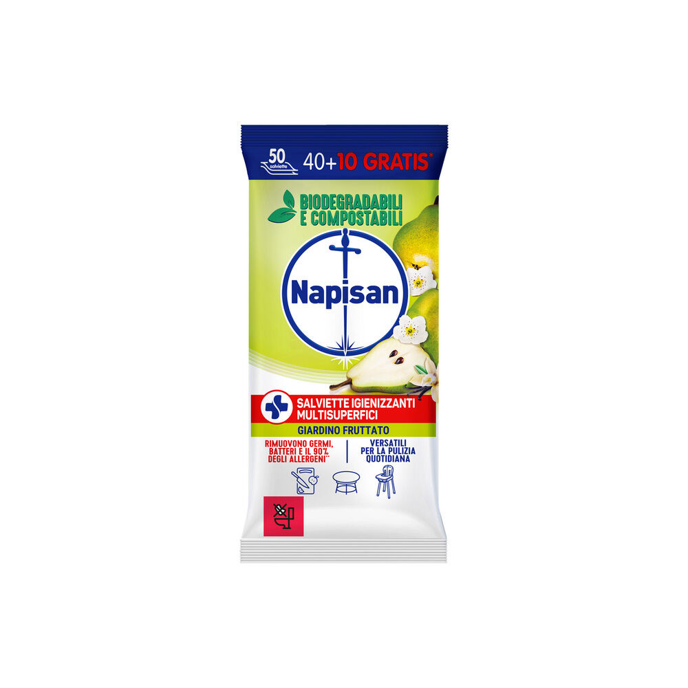 Napisan Salviette Igienizzanti Biodegradabili Freschezza Floreale 50 pezzi	, , large