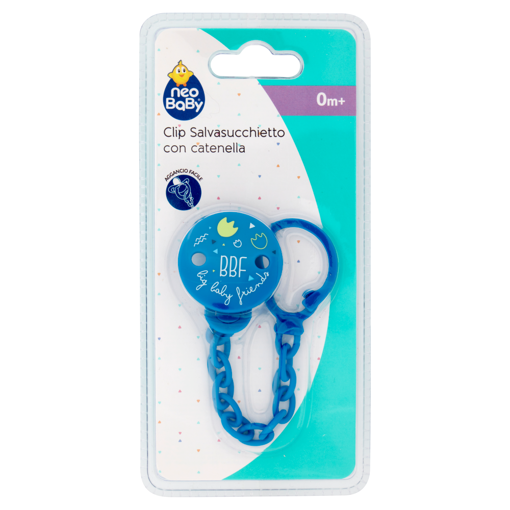 Neo Baby Clip Salvasucchietto con catenella 0m+ Dino Blu - -