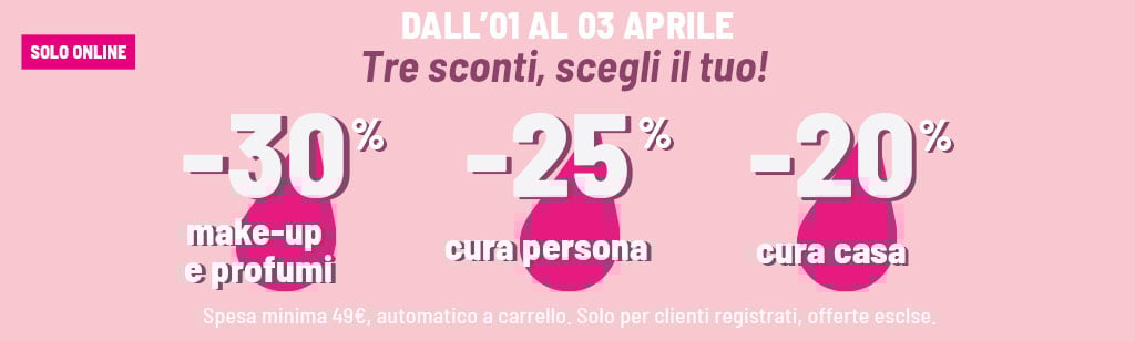 -30% make-up e profumi, -25% persona, -20% casa